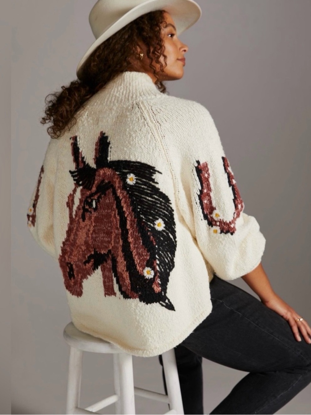 Anthropologie Pilcro Chunky Utility Sweater Horse Daisy Cardigan